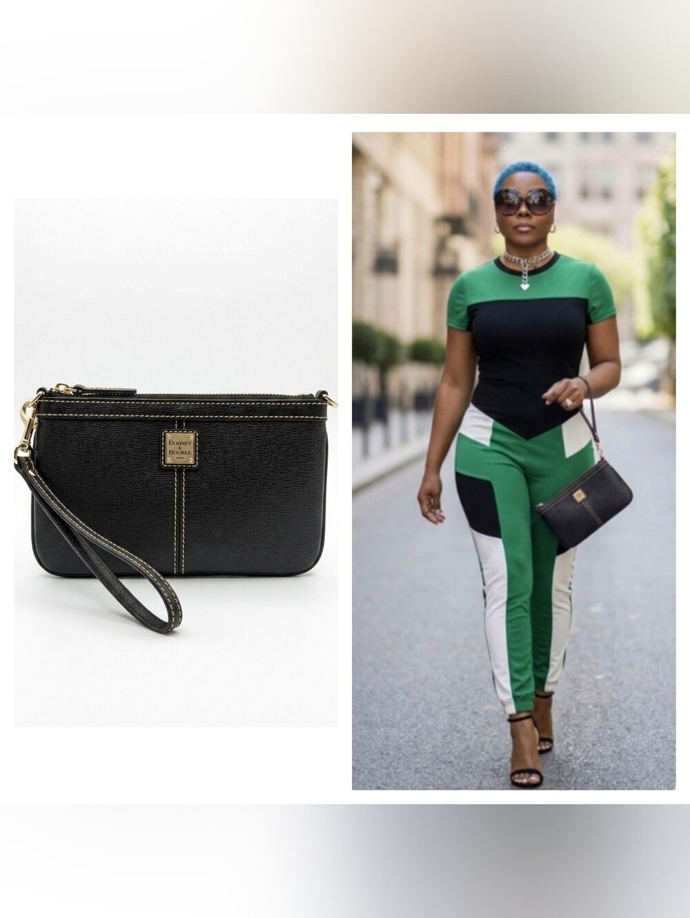 Dooney & Bourke Black Wristlet/ Clutch/Shoulder Bag COA
